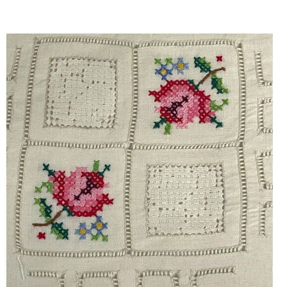 Roses Centerpiece Doily Cross Stitch Pink Yellow ROUND Cottage Granny Core 7" - Picture 2 of 4